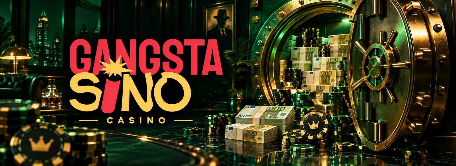 GangstaSino Casino Startpaket 1.500 Euro und 250 Freispiele in Grün